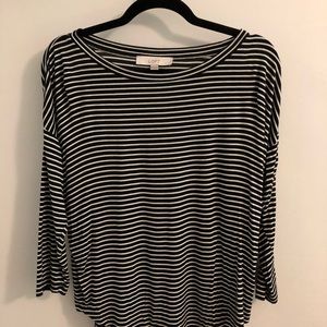 LOFT Black & White Stripe Three Quarter Sleeve Top